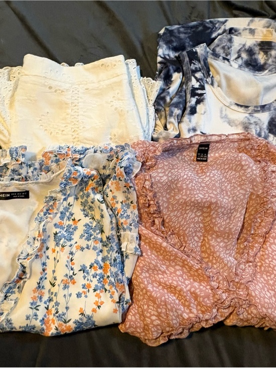SHEIN Dresses & Skirts - 🔥SHEIN White Eyelet skirt, Blue Floral Dress,Pink Print & Tie-Dye Tank Dress🔥